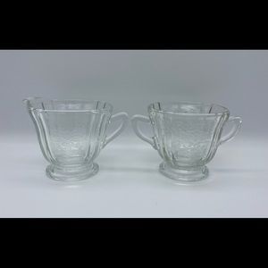 Vintage Indiana Glass Recollection Clear Sugar Bowl & Creamer
